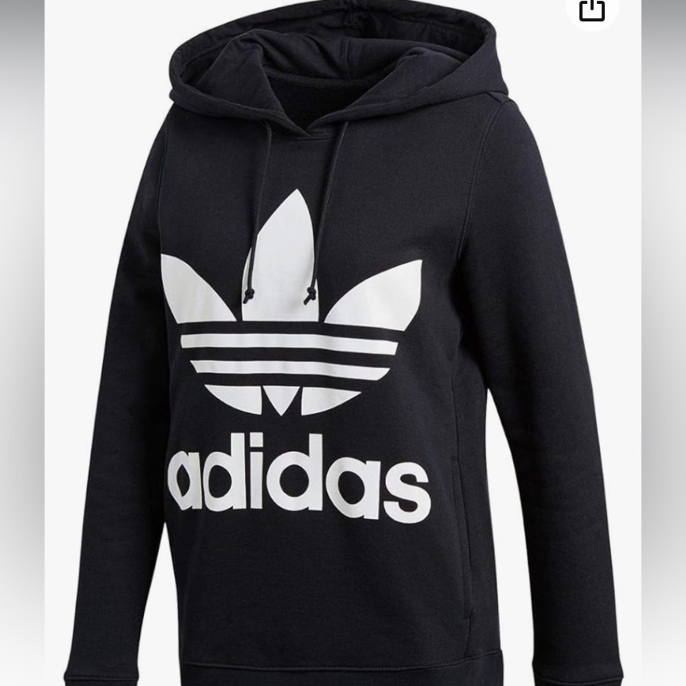 Adidas Originals Black Trefoil Hoodie French Terry Pocket Pullover XS - Picture 2 of 12